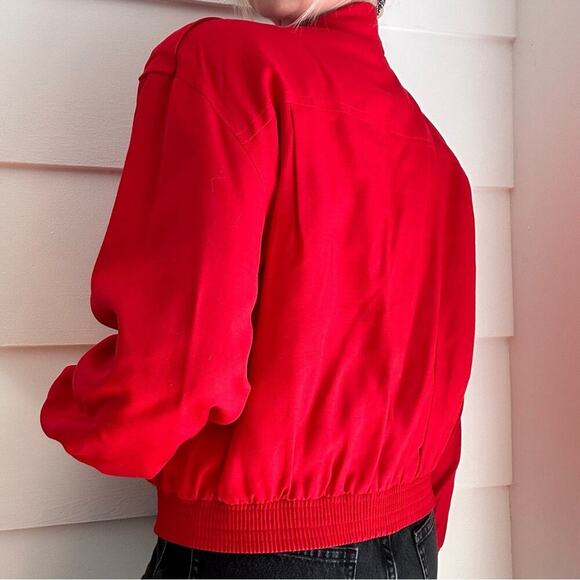 Vintage Cherry Red Silk Blend Bomber Jacket by Liz Claiborne 80s 90s jacket - Picture 3 of 11